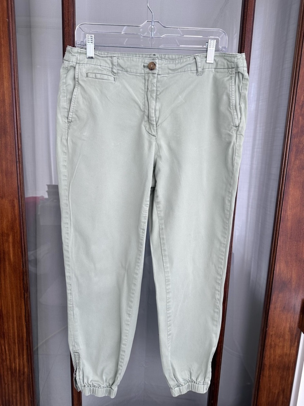 J Jill Size 12 Jogger Pants Tencel Cotton Blend Green Pockets Ankle Zipper